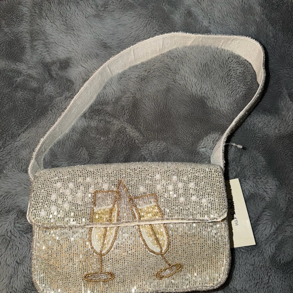 Beaded Champagne Toast Shoulder Bag - White & Gold